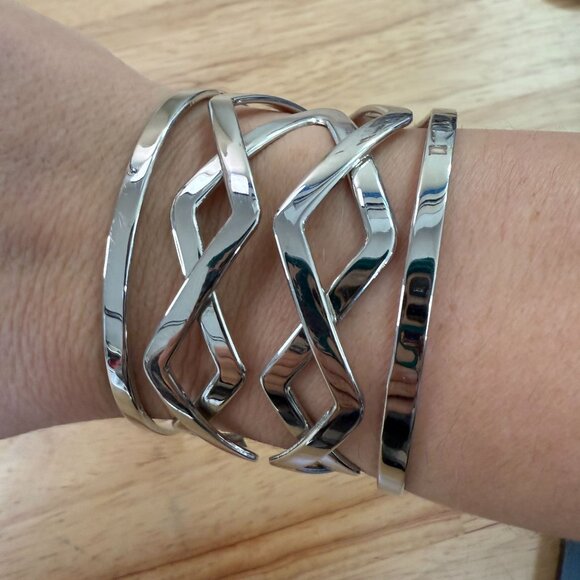 Lia Sophia Silver-Tone Cuff Bracelet, Y2K, 90's, Boho, Work, Casual, Scandi Norm - Picture 9 of 11